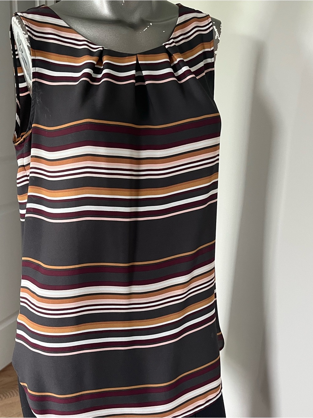 LOFT Striped Sleeveless Shell in Black, Burgundy, Mustard & Cream